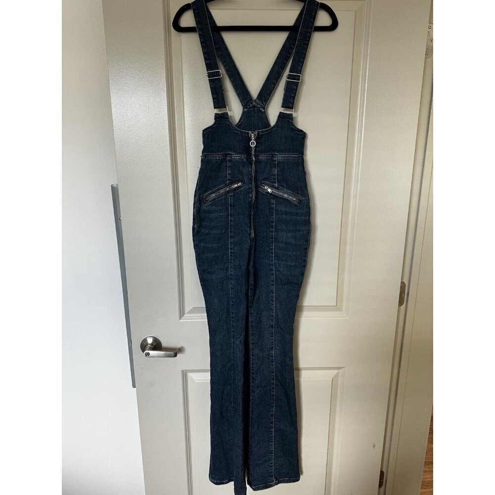 Anthropologie Pilcro Demilune Ski Suit Denim Jumpsuit Flare Dark Wash Size 25 - Picture 3 of 10